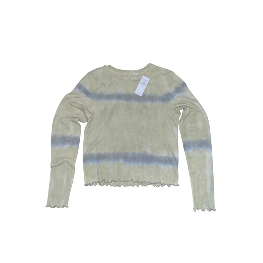 American Eagle Womens Tie Dye Waffle Knit Thermal Long Sleeve Lettuce Hem Top M